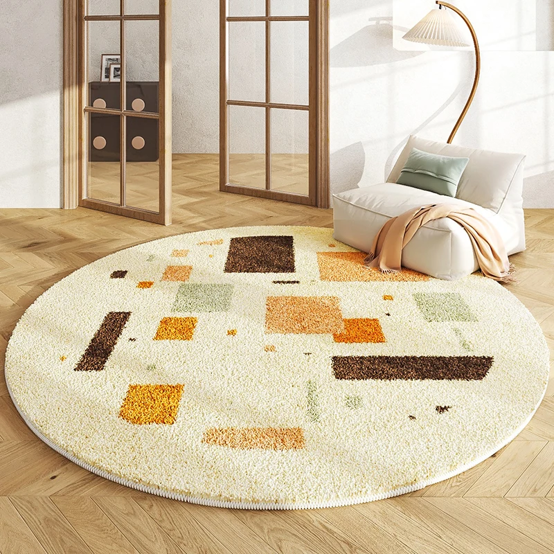 

French Cream Color Living Room Round Carpet Home Bedroom Bedsid Fluffy Soft Rug Light Luxury Study Cloakroom Plush Non-slip Rugs