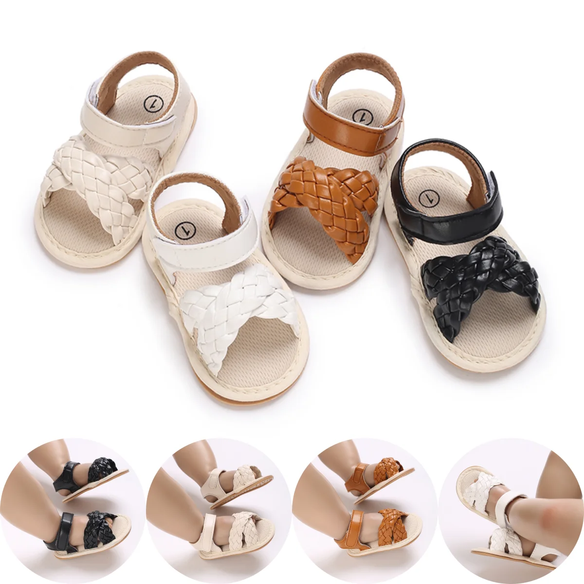 

0-18M Baby Shoes Solid Color Infant Sandals Leather Rubber Flat Non-slip Soft-Sole Toddler Girl Boy First Walkers Crib Shoes