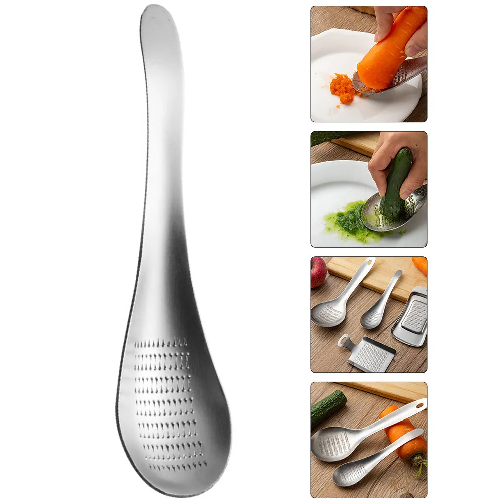 

2Pcs Premium Stainless Steel Baby Food Grinding Spoon Compact Hand Grater for Mashing Purees Ginger Garlic Home Baking Seasoning
