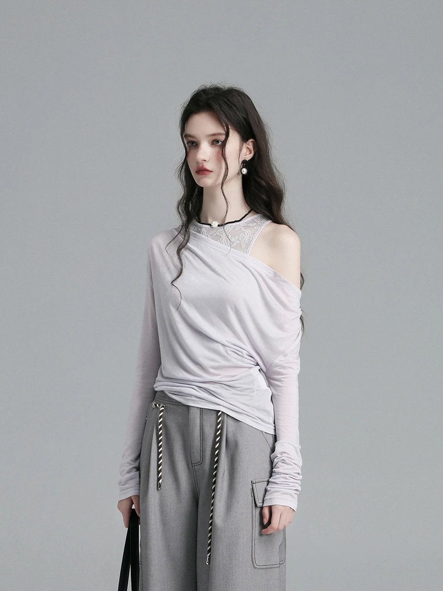 

XINXINYUE Angle oulder Bone Knitted Sweater Dual Wearing Casual Sle Long Sve round Ne Ry Fiber Women's Top