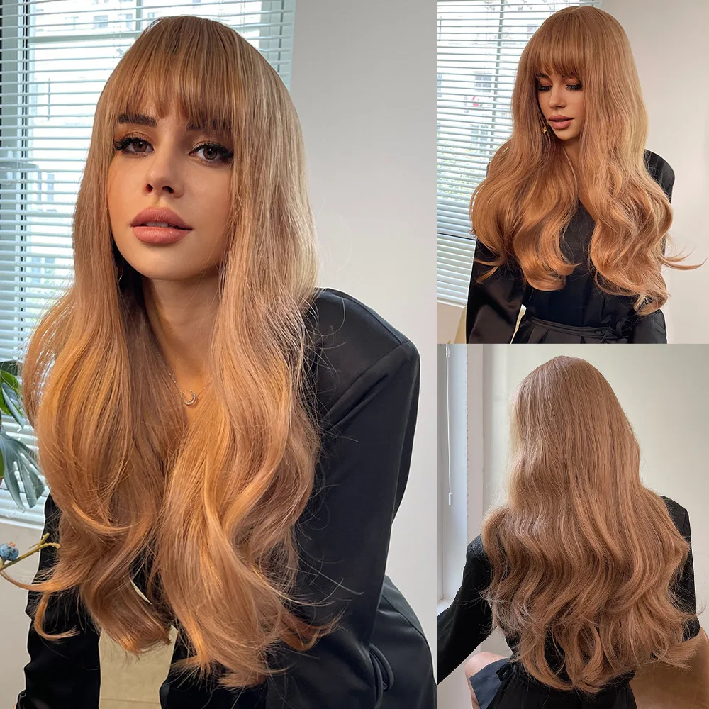 

European and American popular wigs, Qi bangs long curly hair matte high temperature silk chemical fiber headgear hair wigs