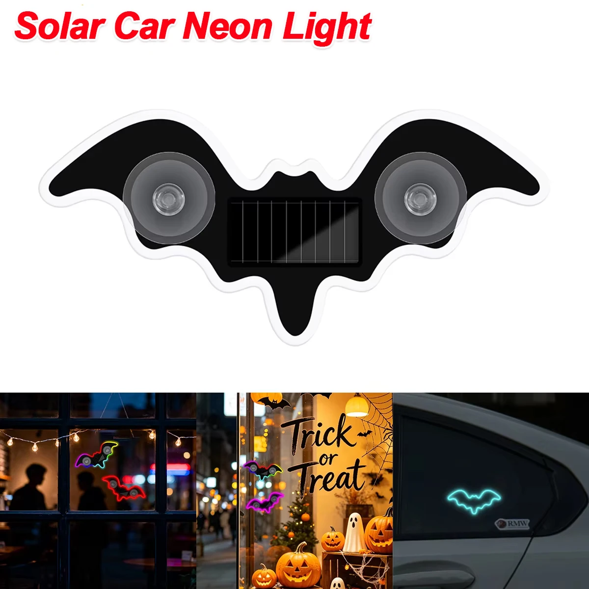 Solarbetriebene Fledermausförmige Auto-Neonleuchte Kabellose LED-Ambientebeleuchtung Saugnapf USB-Aufladbare Atmungsaktive Dekorative Lampe