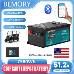 48V 150Ah LiFePO4 Battery 7.6KW Bluetooth Golf Car Battery 16S 200A BMS 51.2V 105Ah 5KW 6000+Cycles LED Display Grade A Cells