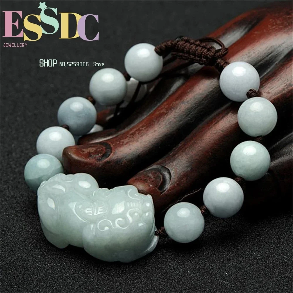 

Natural Jade Emerald Flower 10mm Beads Pixiu Bracelet Adjustable Bangle Jewellery Fashion Accessories Hand-Carved Woman Amulet