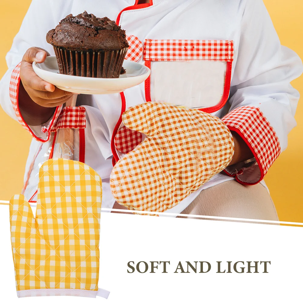 

4Pcs Kids Plaid Oven Mittens Heat Resistant Gloves Kitchen Cooking Baking Hot Mitts Microwave Protective Gloves