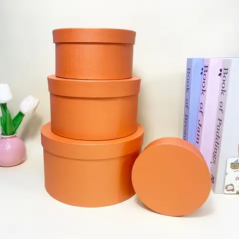 Coffrets Cadeaux Ronds avec Veds, Ensemble de 4 Coffrets Cadeaux Orange, Emboîtables pour Bricolage, ixd'Anniversaire, Mariage, Saint Valentin