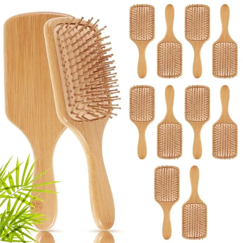 2025 حار نمط عيد الميلاد الخيزران فرش الشعر 10 قطعة مكافحة ساكنة محفورة خشبية مجداف فرشاة السائبة الشكر تدليك فروة الرأس Bri