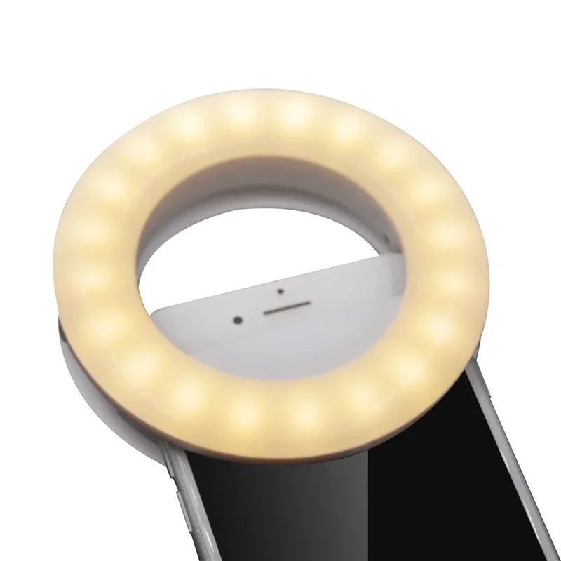 Anel de luz telefone selfie vara led clip-on recarregável lâmpada redonda transmissão ao vivo para smartphone portátil ipad iphone