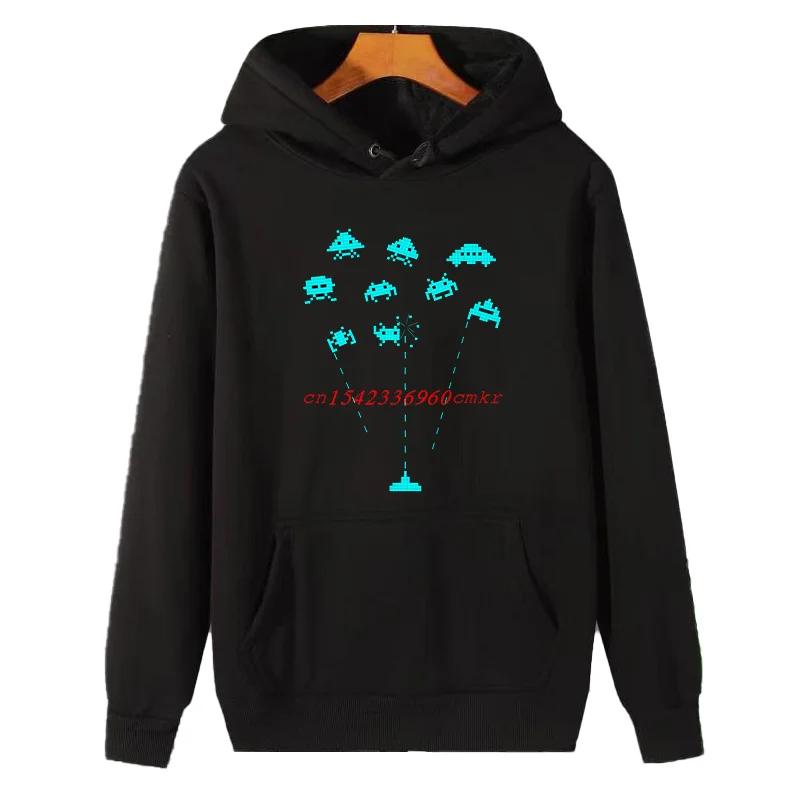 Fashion New In Hoodies And Blouses Battle With Space Invaders Graphic Hooded Sweatshirts Winter Fleece Hoodie Men's Sweat-Shirt