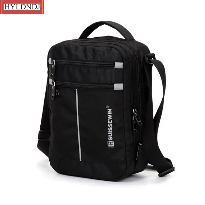 Bolsa Crossbody Suíça Masculina, Bolsa de Ombro, Maleta de Lazer, Pequena Bolsa Mensageiro, Tablets e Documentos, Preta, 9,7 polegadas, 11 polegadas