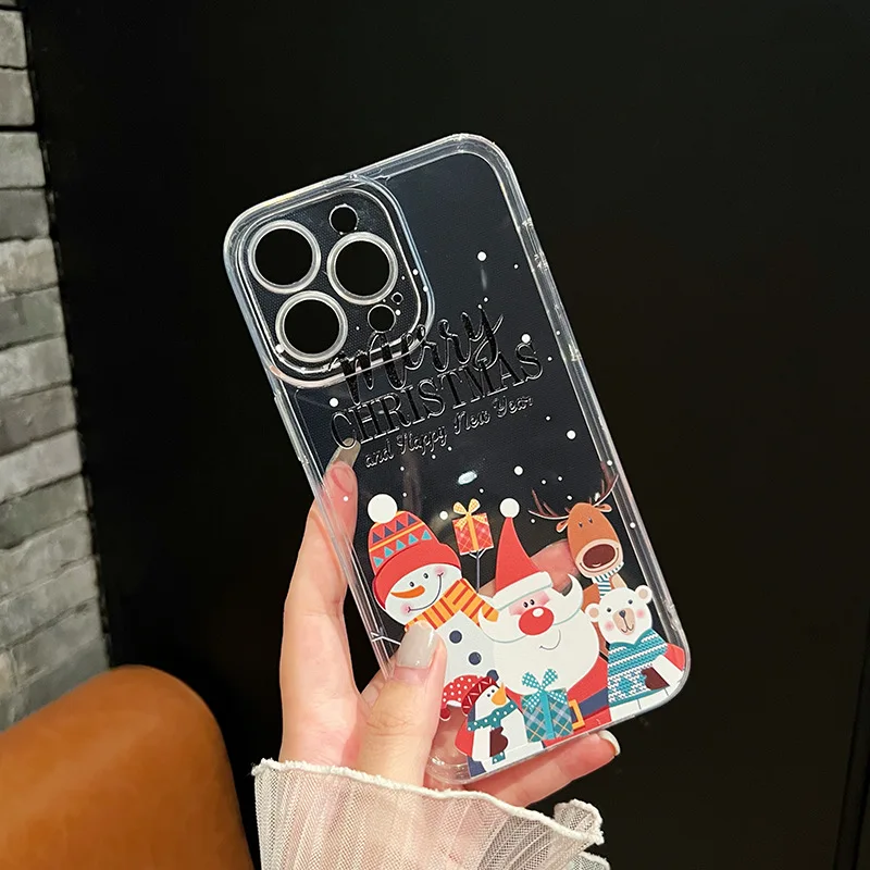 Funda de Navidad con patrón de gato de nieve, alce, Santa Claus, para iPhone 15, 14, 13, 12, 11 Pro Max, XS, XR, 7, 8 Plus, Mini Angel Eye, funda suave transparente