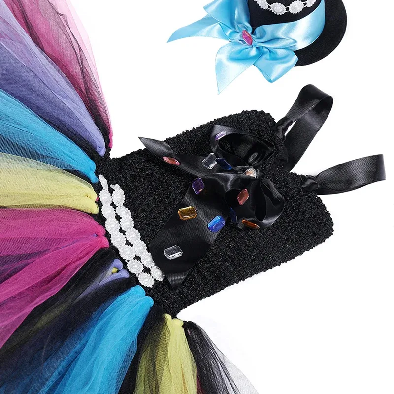 AD1 جنون حتر هالوين زي للفتيات أليس موضوع الأميرة فستان بتصميم حالم للأطفال كرنفال حفلة تأثيري الزي مع Hat5 @ rD ~