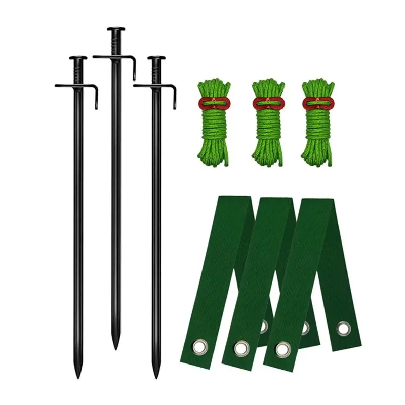 

NEW HOT In Stock-Heavy Duty Tree Stake Kit 3 Straps, 3 Metal Stakes And 3 Ropes, Anchor Support For Young Trees In Bad Weather