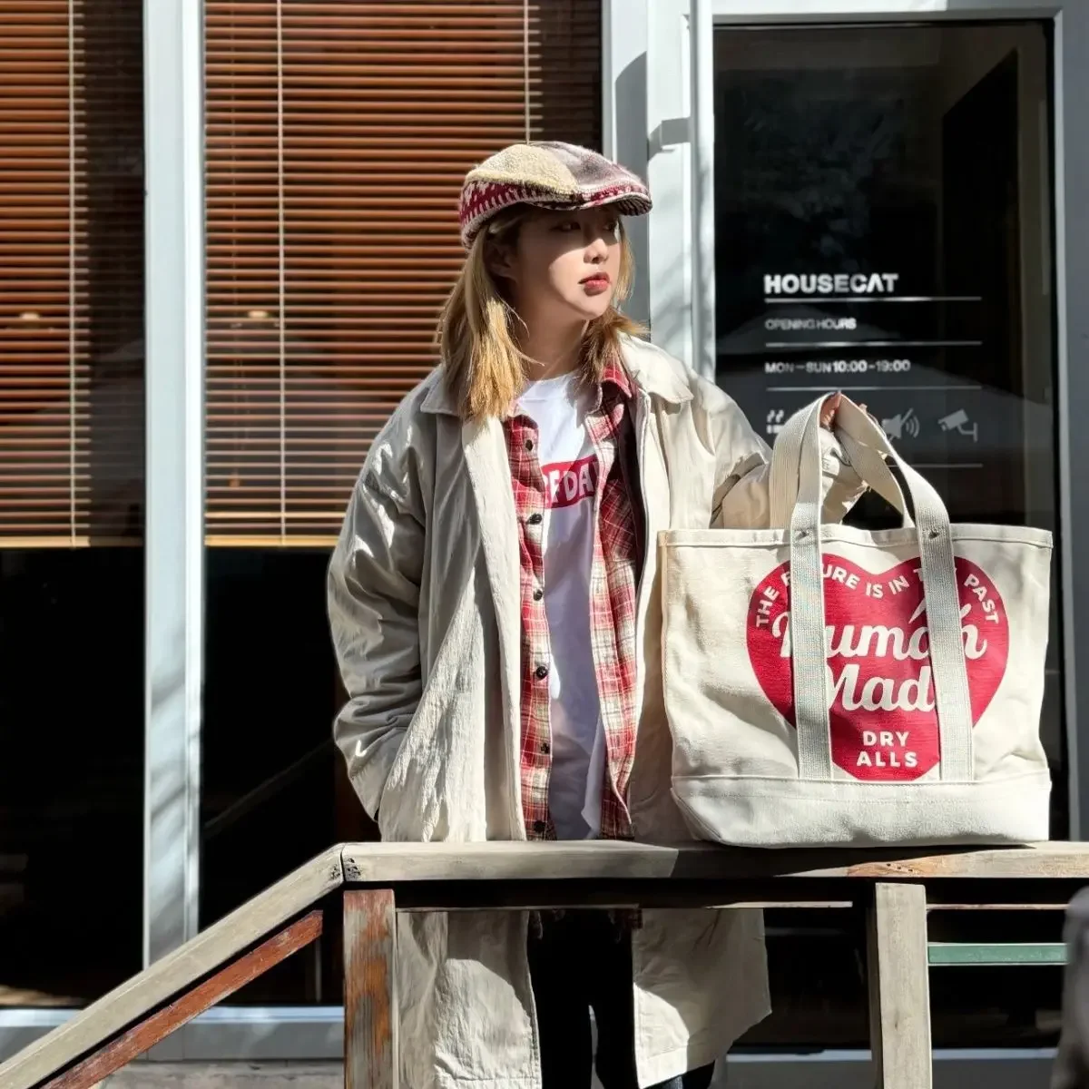 Human Made Large Canvas Tote Bag Heart Logo Waterproof Outdoor Casual Shoulder Bag Men Women