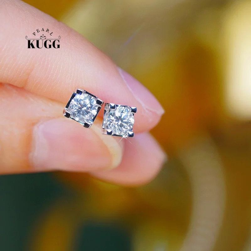 

KUGG 18K White Gold Earrings Luxury Shiny Design 0.70carat Real Natural Diamond Stud Earrings for Women High Wedding Jewelry