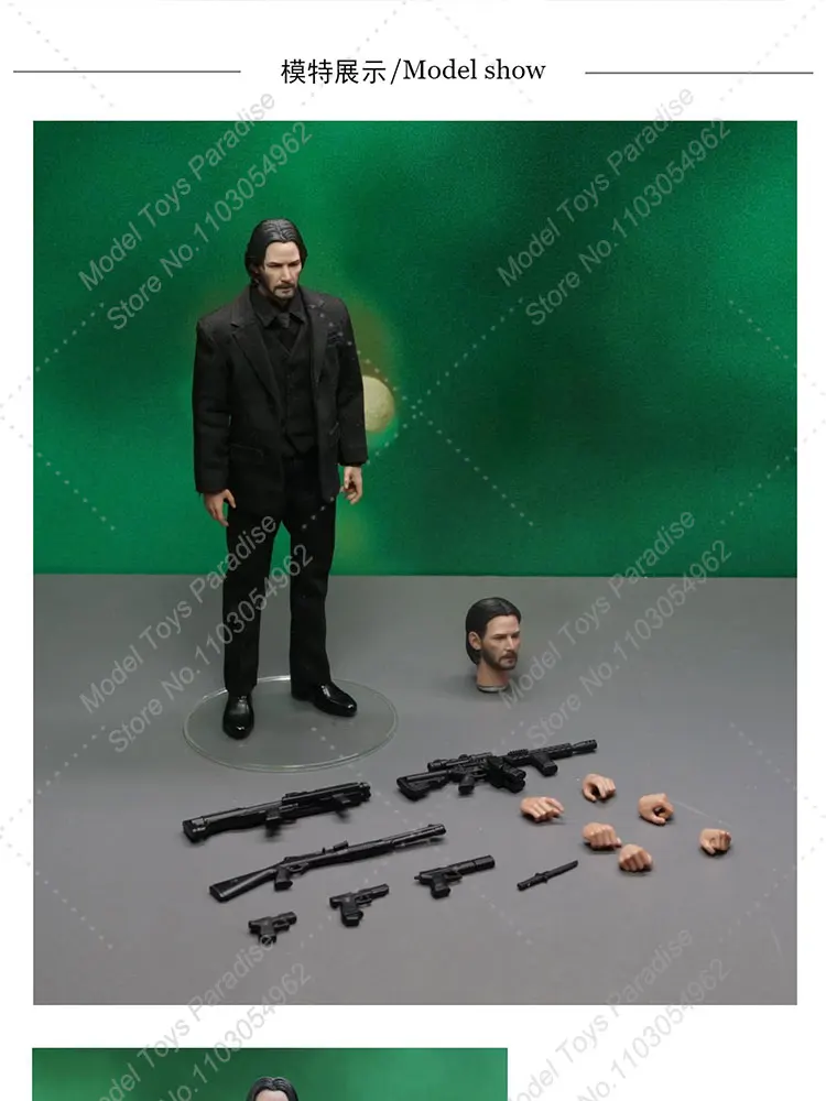 1/12 Men Soldier John Wick Killer Keanu Reeves Double Head Carving Full Set 6'' Action Figure Collectible Fans Gifts