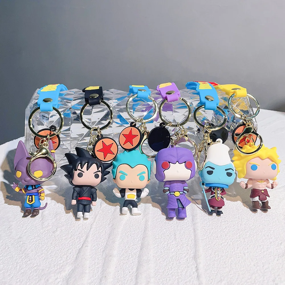 Cartoon Anime Dragon Ball Keychain PVC Figure Son Goku Piccolo Vegeta Beerus Action Figures Key Chain Keyring Bag Pendant Gifts