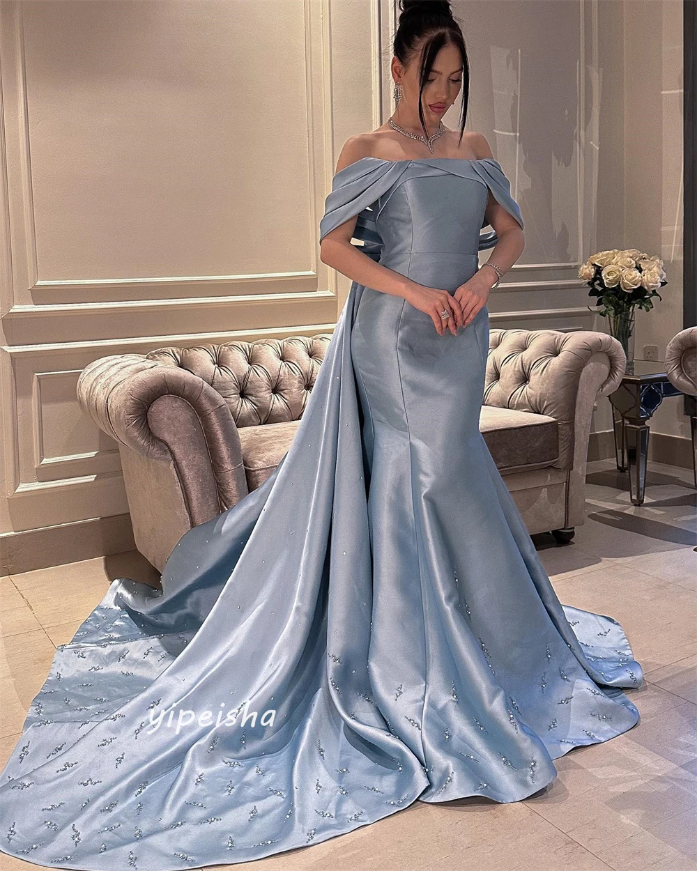     Satin Beading Cocktail Party Mermaid Off-the-shoulder Bespoke Occasion  Floor Length