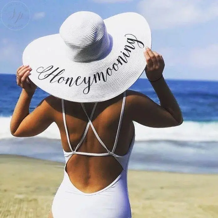 Personalized Honeymoon Beach Floppy Hats Bridesmaid Custom Name Just Married Bachelorette Sun Hat Wedding Favor Bride Mrs Gifts