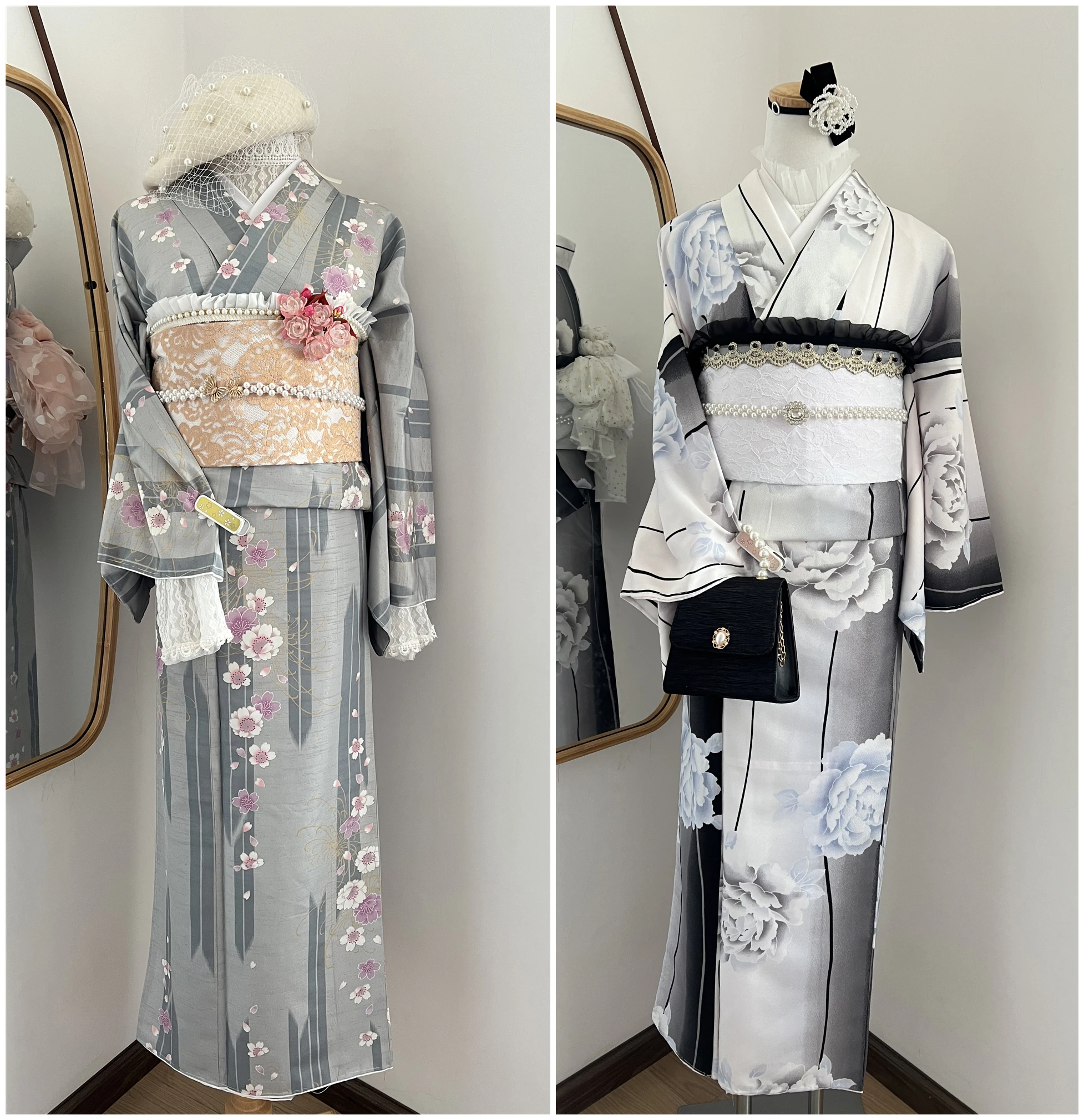 High-End japanische Frauen traditionelle Kimono Pfingstrose Kirschblüte drucken Retro