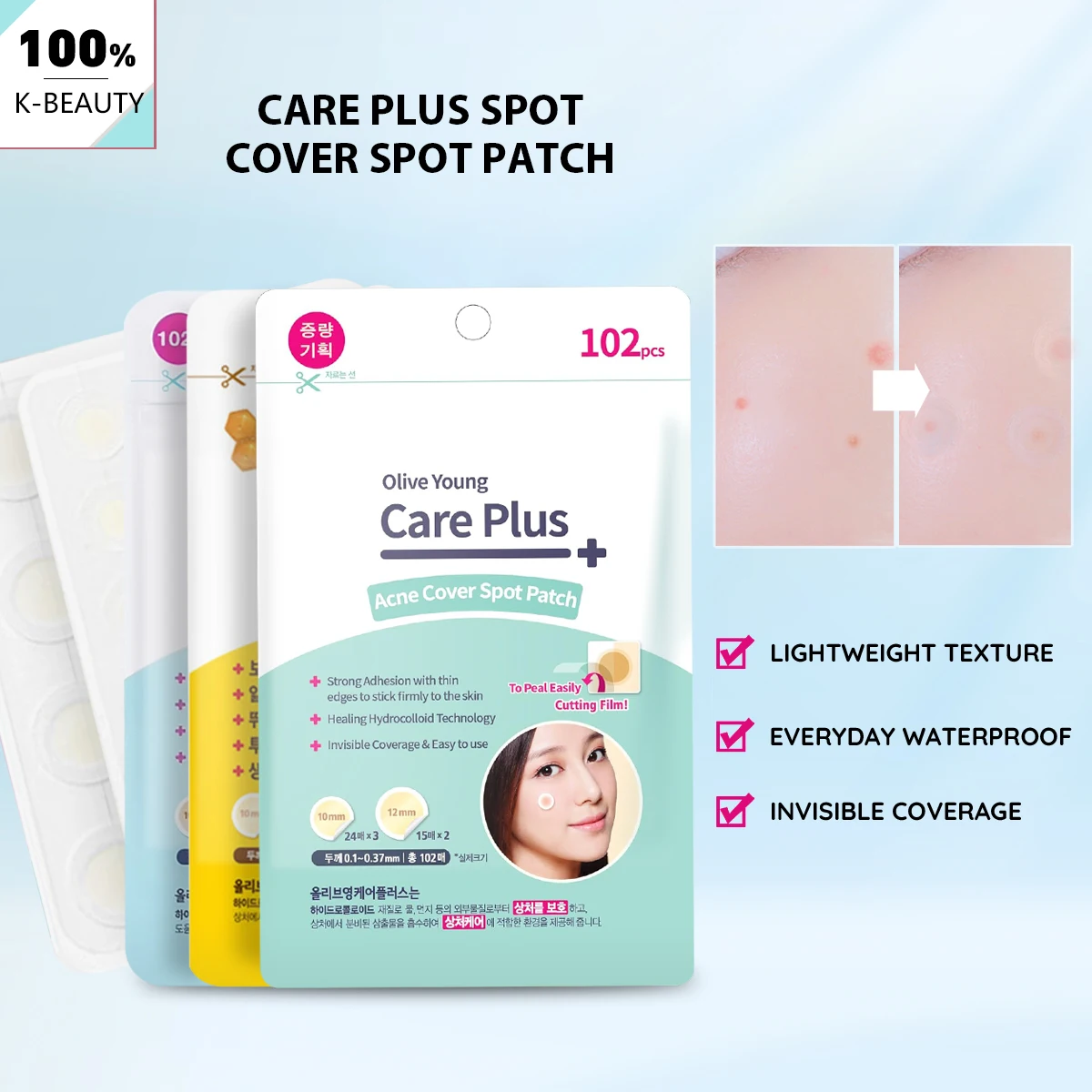 Olive Young Care Plus Spot Cover Spot Patch,Hydrogel Texture,Skin-Conforming,Gentle Repair,Emergency Care,K-Beauty,Korean Makeup