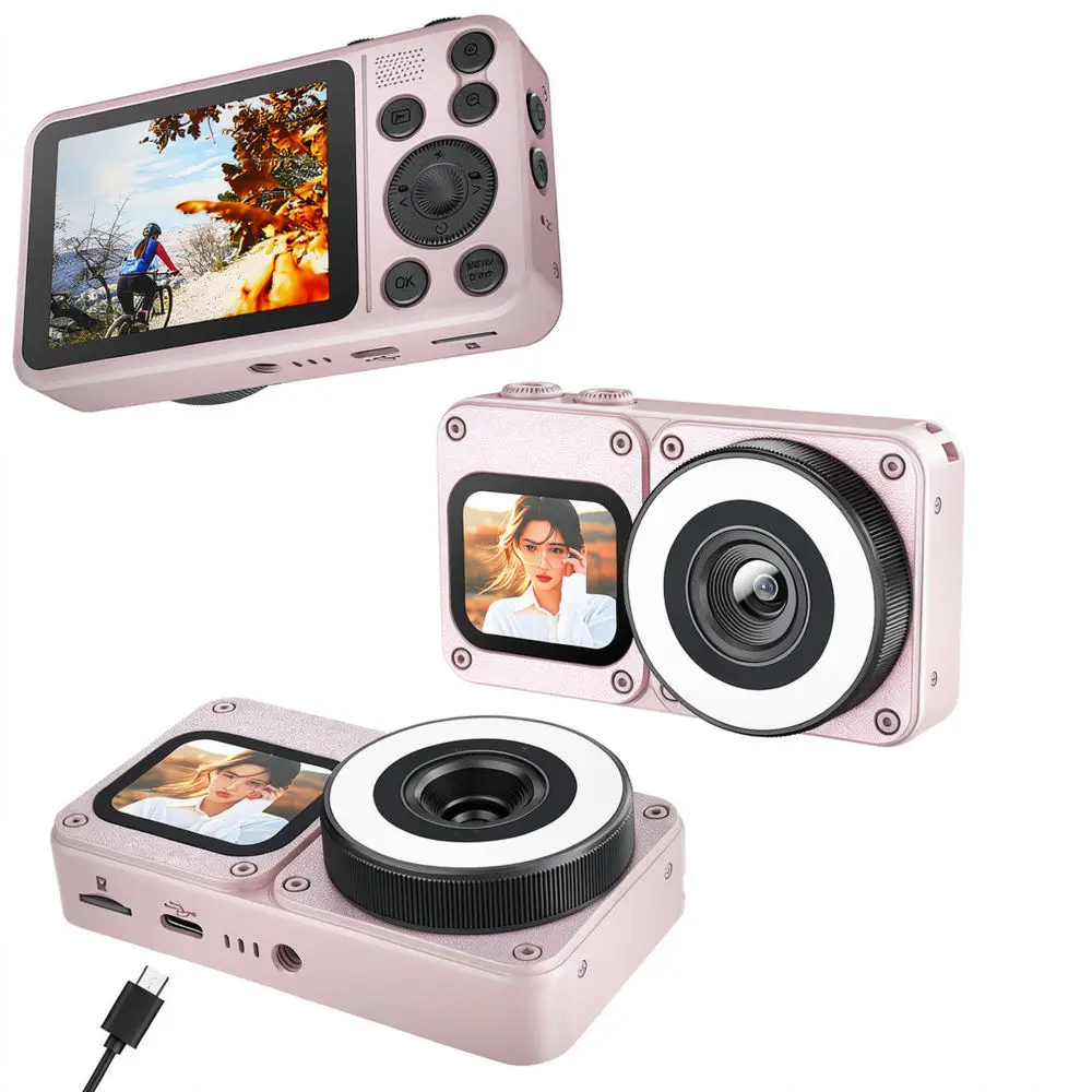 Mini A70 Digital Camera Dual Screen Selfie Camcorder 24MP HD Photo Recorder Portable Pocket Travel Lifestyle Vlogging Tool Metal