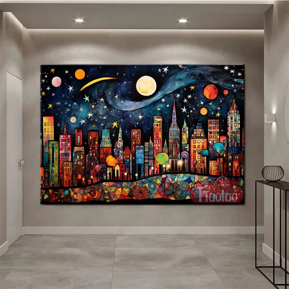 5D Abstract City Building Landscape Diamond Painting DIY Rhinestone Cross Stitch Full Square Round Mosaic Puzzle Wall Poster