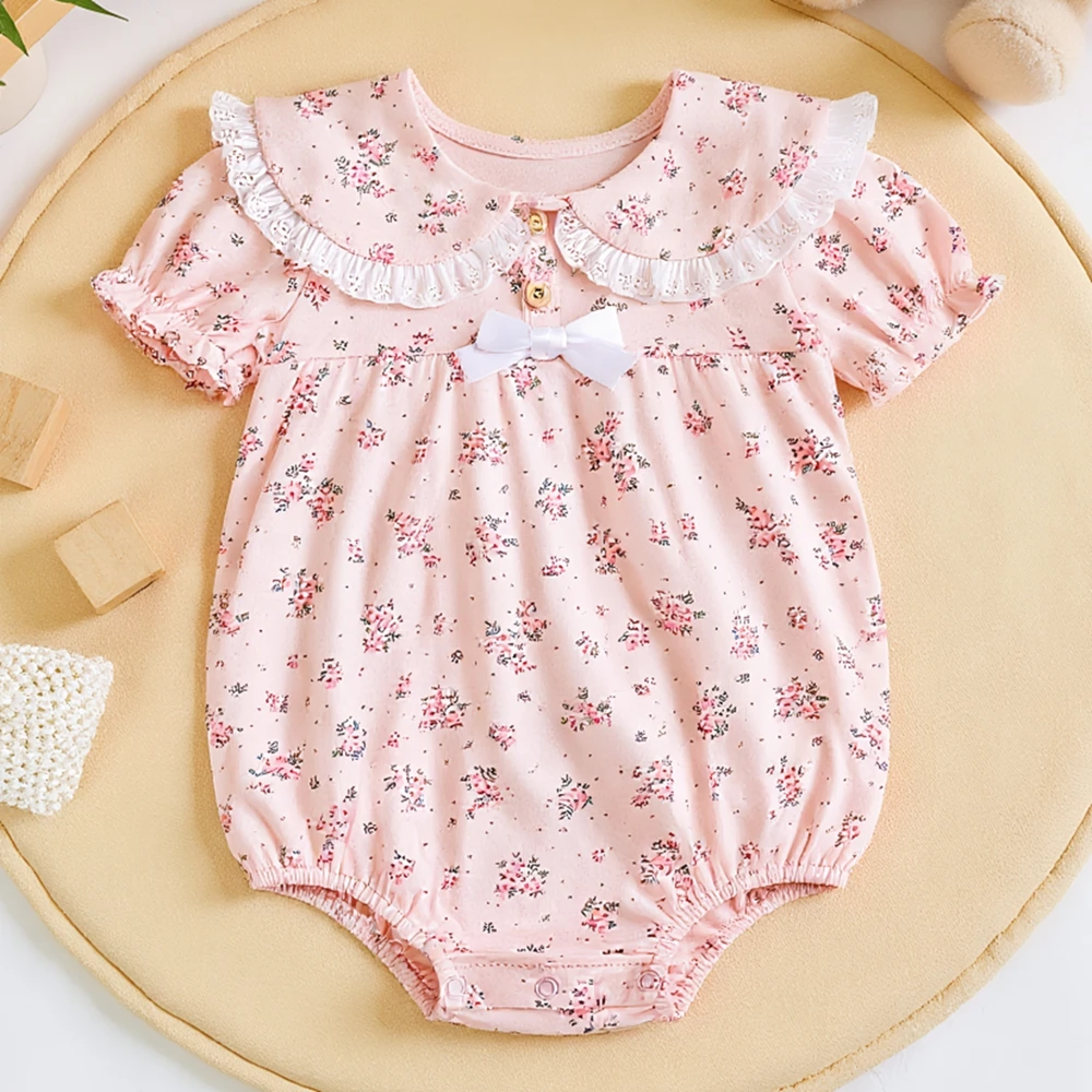 Cotton Short Sleeve Floral Infants Girls Clothing  Baby Bodysuits Summer Cute