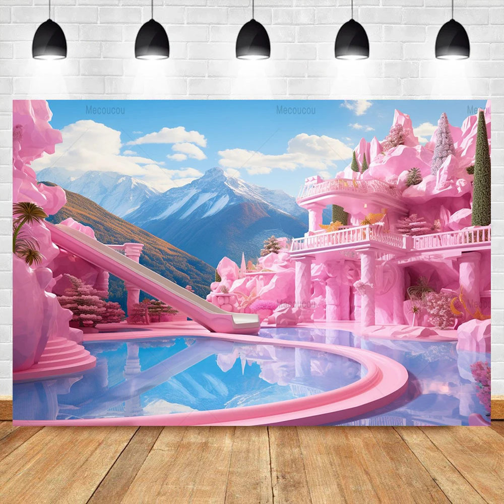 New Pink Car Beach Surf Shop Girls Princess Backdrop swimming pool Party Birthday Decor Tea Time Photography Photo Background