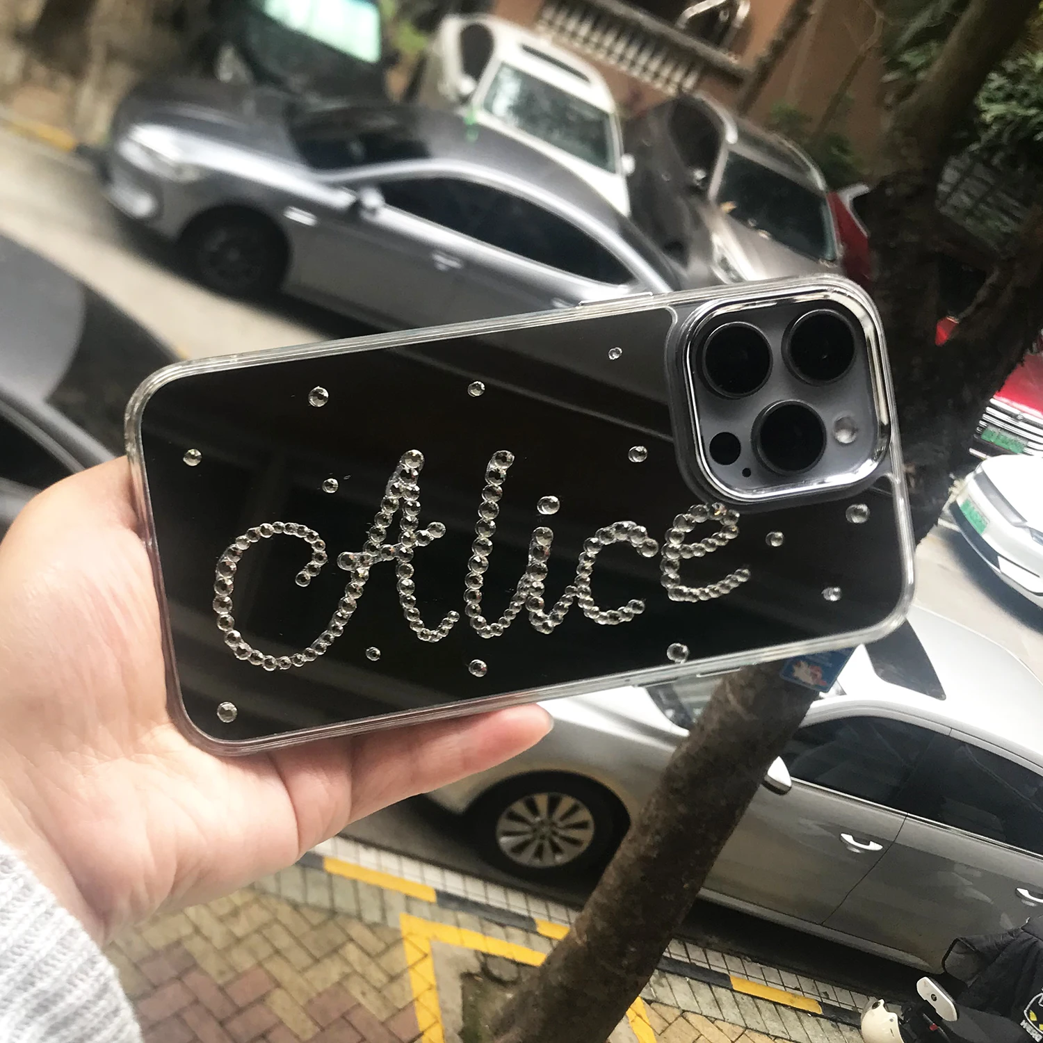 

Personailze Custom Rhinestone name , ID , LOGO , Slogan , Wish , Motto , Oath For iPhone 17 16 15 14 13 12 Pro max Mirror Case