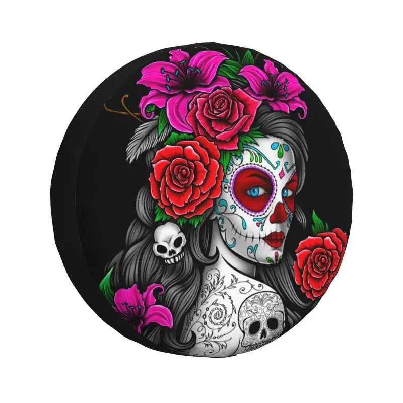 Custom Mexican Catrina Sugar Skull Tattoo Tire Cover 4WD 4x4 Trailer Spare Wheel Protector for Jeep Grand Cherokee 14