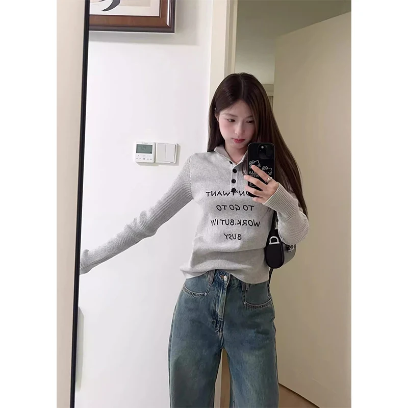 سترة MEXZT Y2K للسيدات بلوفرات محبوكة مطبوعة بأحرف الشارع الشهير موضة كورية بأكمام طويلة تريكو شتوي نحيف جديد