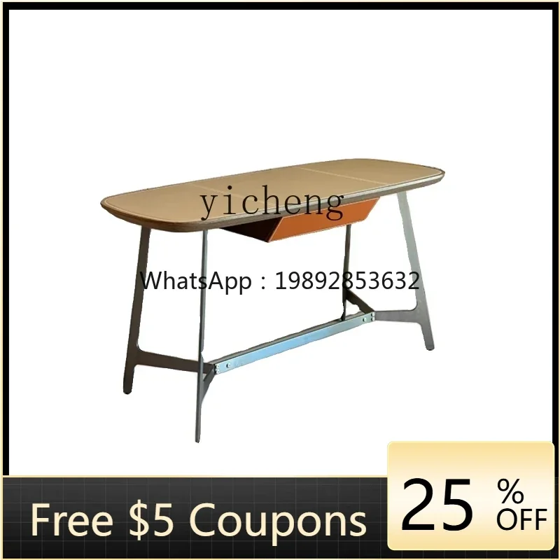 

ZC minimalist saddle leather desk small apartment desk and chair combination medium antique study writing desk