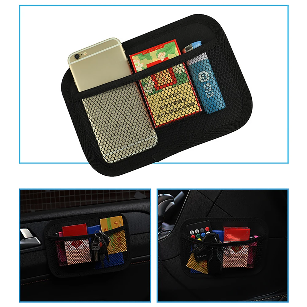 Self Adhesive Car Seat Net Pocket Holder, Universal Sticky Storage Pocket for Phone Purse Card Car Seat Back Side Door Organizer