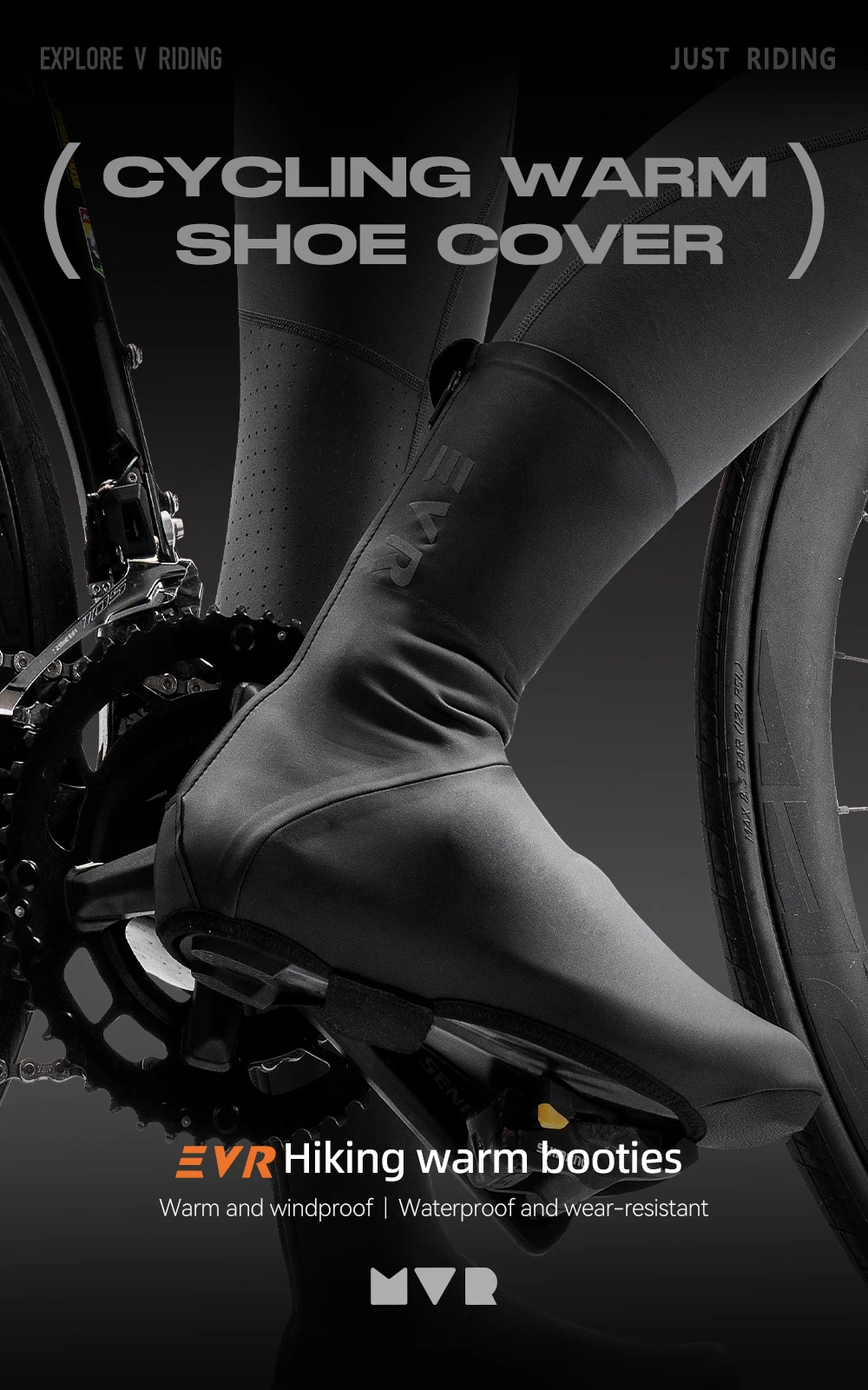 EVR Winter-Fahrradüberschuhe Wasserdichte Fußabdeckungen Warme Plus-Velours Kälteschutz Outdoor-Fahrrad-Schuhüberzüge – Detail 2
