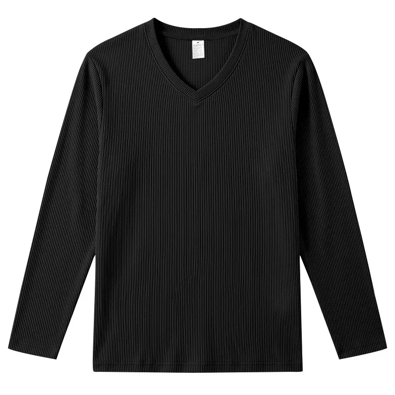 Herren Einteiliges Herbst- und Winter-Unterhemd mit V-Ausschnitt, Lässiges Loses Strick-Langarm-T-Shirt, Weiches und Dehnbares Basic-Layering-Oberteil – Detail 28