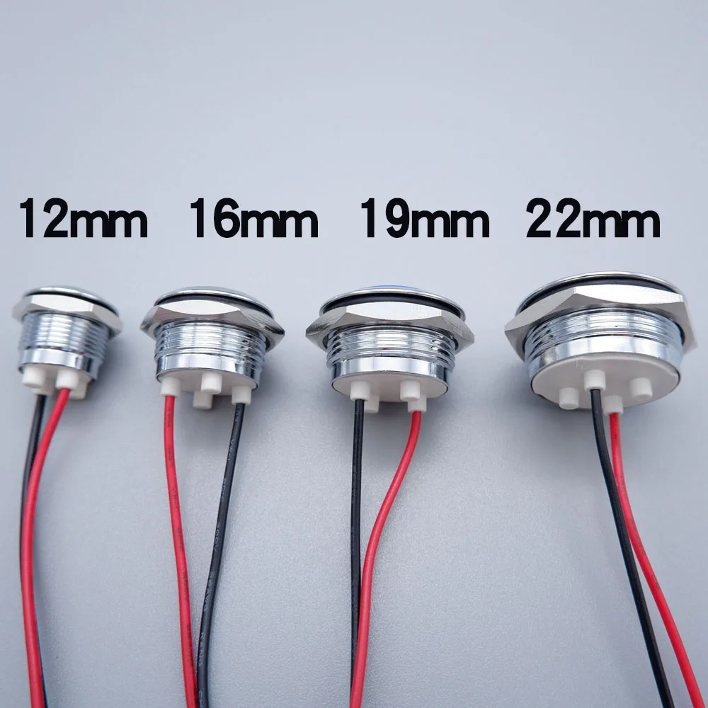 ไฟแสดงสถานะ LED แบบโลหะ 10 ชิ้น ขนาด 12/16/19/22 มม. ทรงกลม ไฟสัญญาณกันน้ำ ติดตั้งบนแผง 12V สีแดง เหลือง น้ำเงิน เขียว ขาว