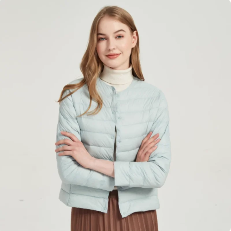 Chaqueta ligera de otoño e invierno para mujer, plumón de pato blanco de gama alta, cuello redondo, cuello en V, forro corto que combina con todo, novedad de 2025