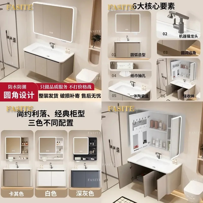 For Bathroom Cabinet Ceramic Integrated Basin Vanity Combo Countertop Washbasin Modern Storage Sink Unit Home Decor Easy
