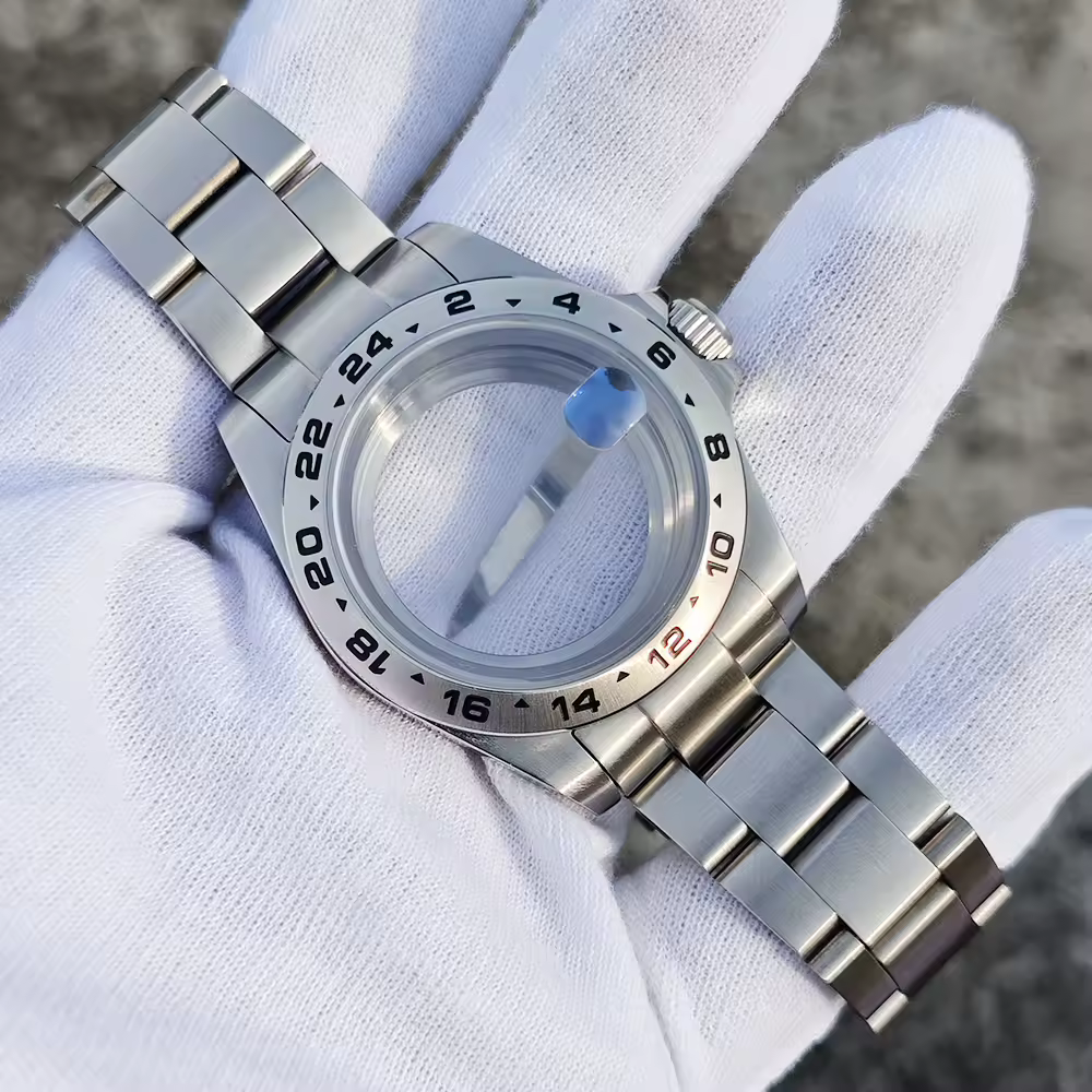 EXP 39mm 24 ore GMT lunetta cassa dell'orologio per NH34 NH35 NH36 vetro zaffiro Explorer custodia da uomo in acciaio inossidabile striscia di acciaio smerigliato