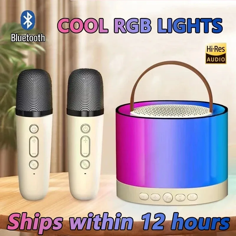 K52 Wireless Bluetooth Speaker Multifunction with 2 Microphone RGB Portable Music Player Karaoke Machine for Child Home Gift