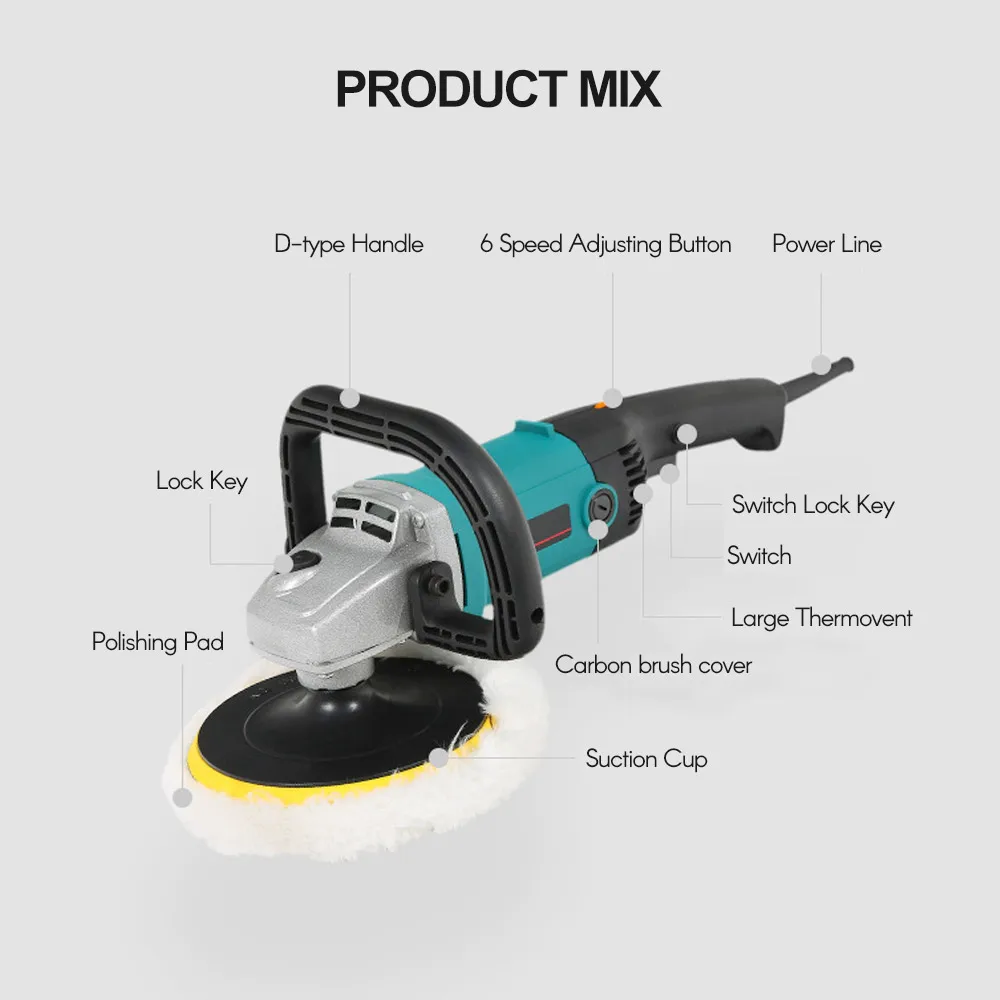 1600W 220V Electric Polisher Machine Auto Polishing Adjustable Speed Sanding Waxing  Car Accessories Powewr Tools