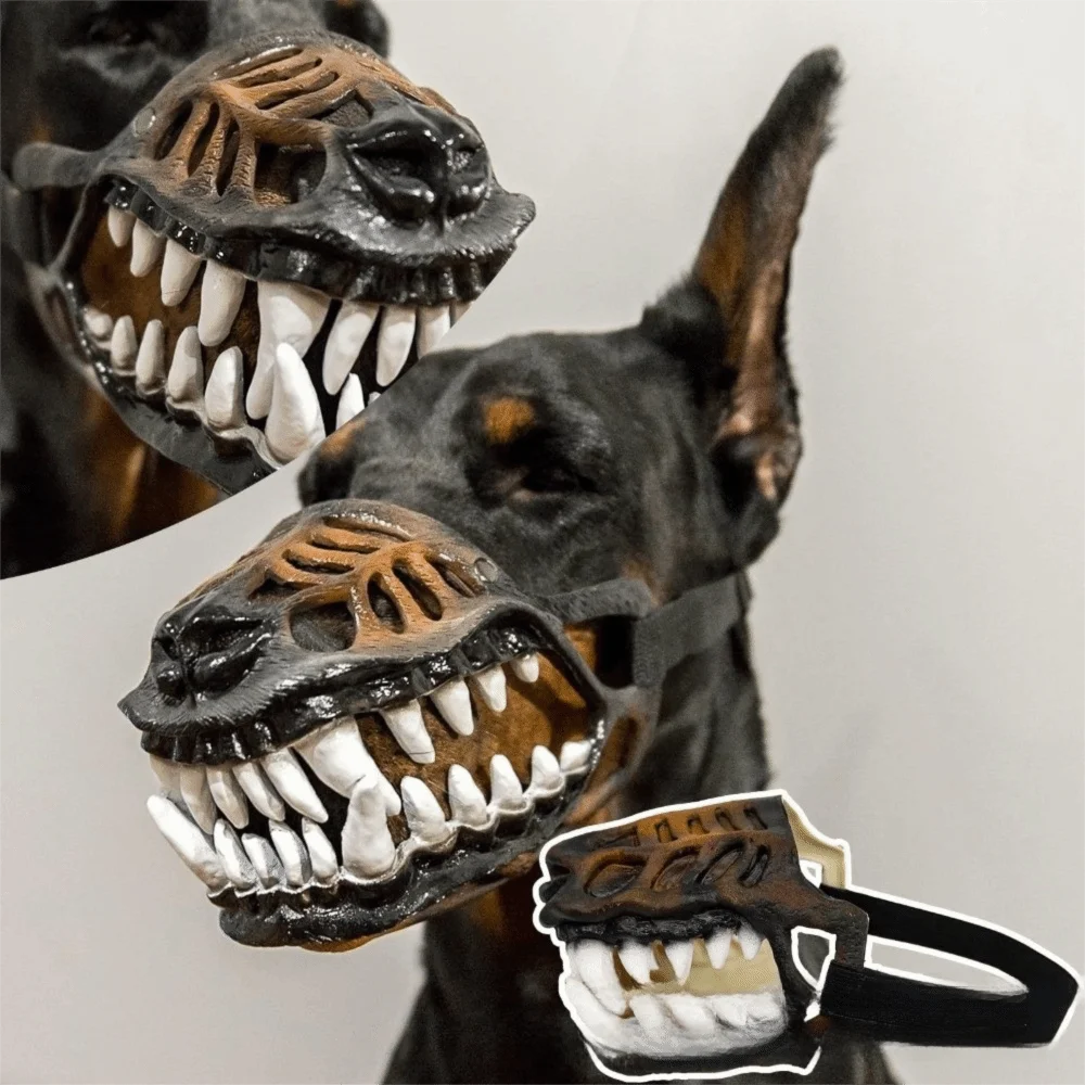 Latex Halloween Pet Muzzle Adjustable Straps Movable Teeth Dog Costume Mask Monster Open Ventilation Dog Muzzle Mask