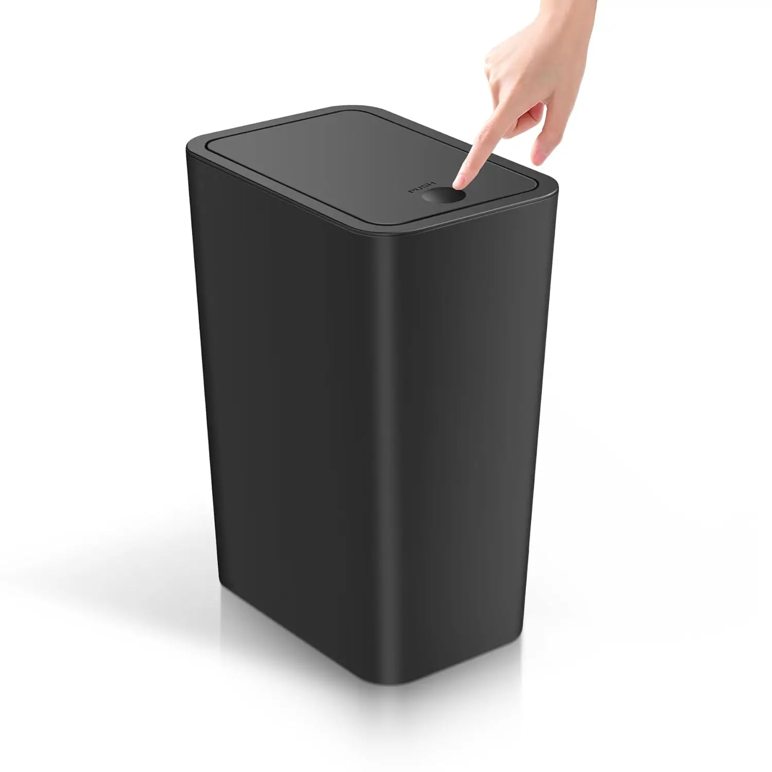 

4 Gallon Small Trash Can with Lid, Press Top Pop-Up Bin for Bathroom Bedroom Office, 15L Plastic Wastebasket Black