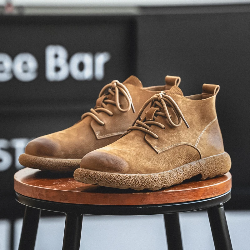 

YETTIES Men's Roughout Suede High Top Shoes, Vintage Soft Leather Casual Sneakers, Breathable Flexible Sole Retro Ankle Boots