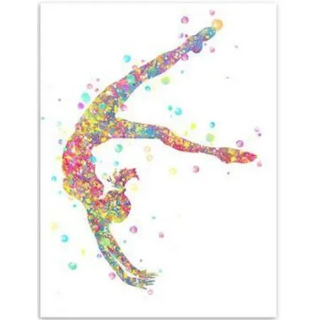 Plakat z akwarelowym nadrukiem gimnastyki, grafika gimnastyczna, piękny plakat dekoracyjny do pokoju dziewczynki/salonu