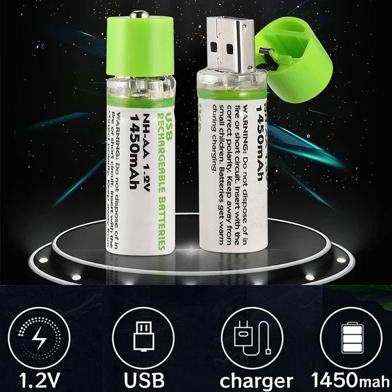 AA 1.2V 1450mAh Rechargeable Battery Li-ion USB AA 1450 Mah with For Toys Remote Control Computer Mouse Radio Clock Small Fan