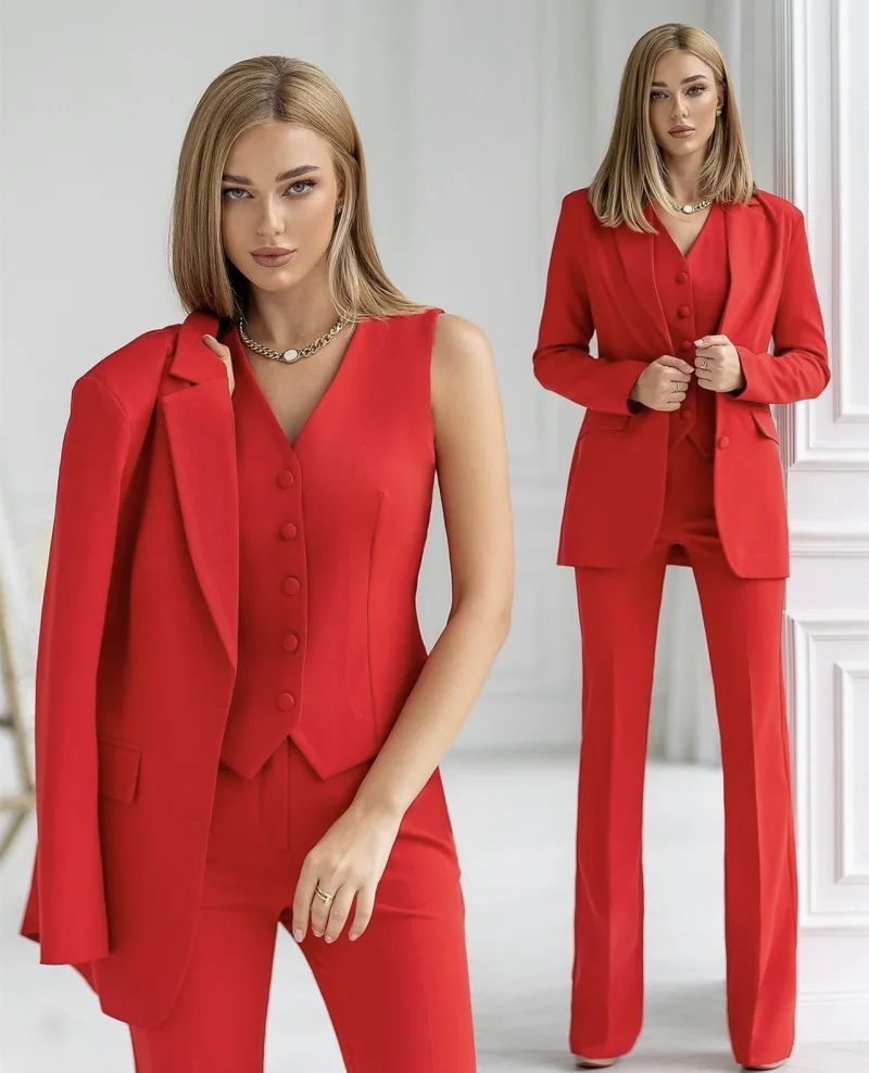 Desinger 3 Peças Mulheres Ternos Set Elegante Formal Senhora Do Escritório Blazer + Calças Evening Party Prom Dress Jacket Smoking Custom Made