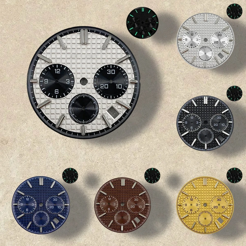 

31.8mm S Logo Panda Three Eyes Dial Fit VK63 Movement Green Luminous High-Quality Dial Watch Modification Accessories