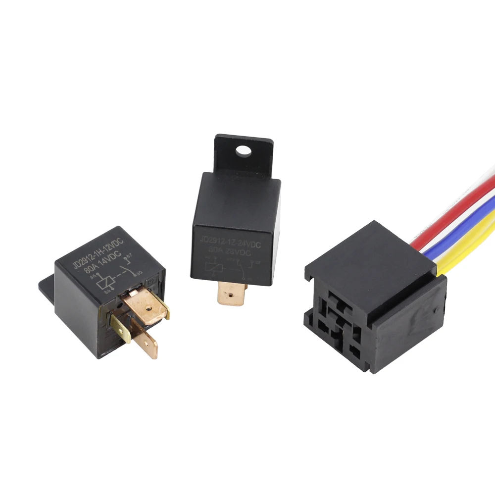 1 PCS 4/5 Pin 80A Waterproof Car Relay Long Life Automotive Relays  Normally Open DC 12V/24V JD1914 JD2914 With Plastic Back